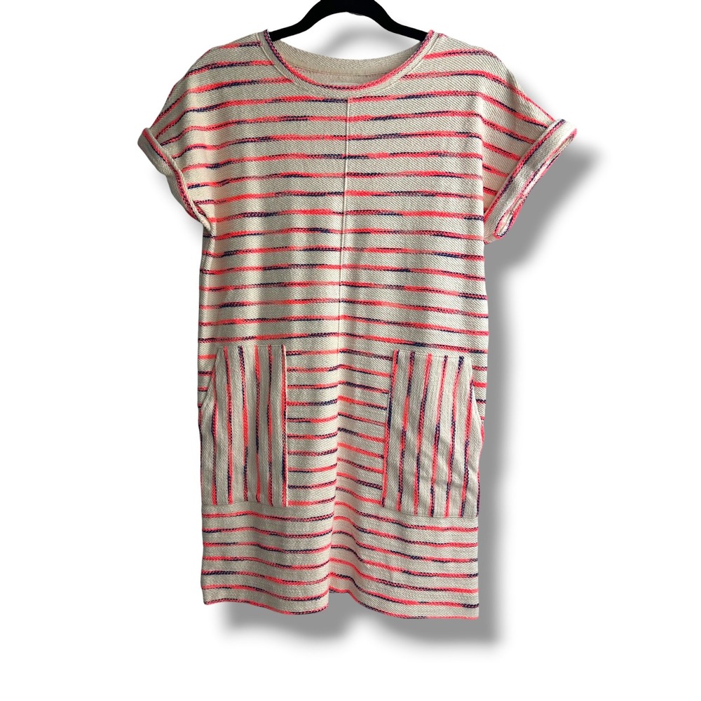 Lou & Grey Striped Shift Dress Womens S Ivory Pink Excellent Pockets‎ Knit
